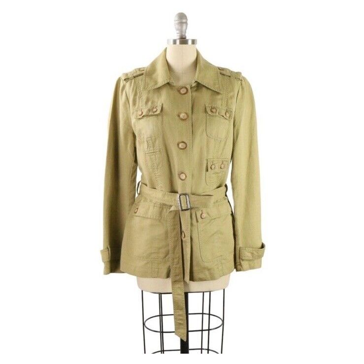 Sundance Linen Utility Cargo Belted Button Down Jacket Woman Size Medium